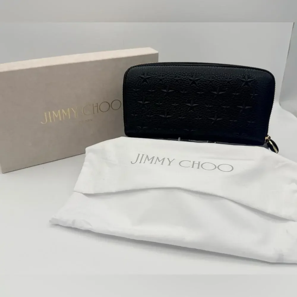 Jimmy Choo Filipa Black Star Studded Zip Around Wallet - Full Set